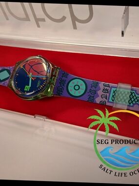 Purple & Teal Patterned Fashion Wristwatch - Unbranded